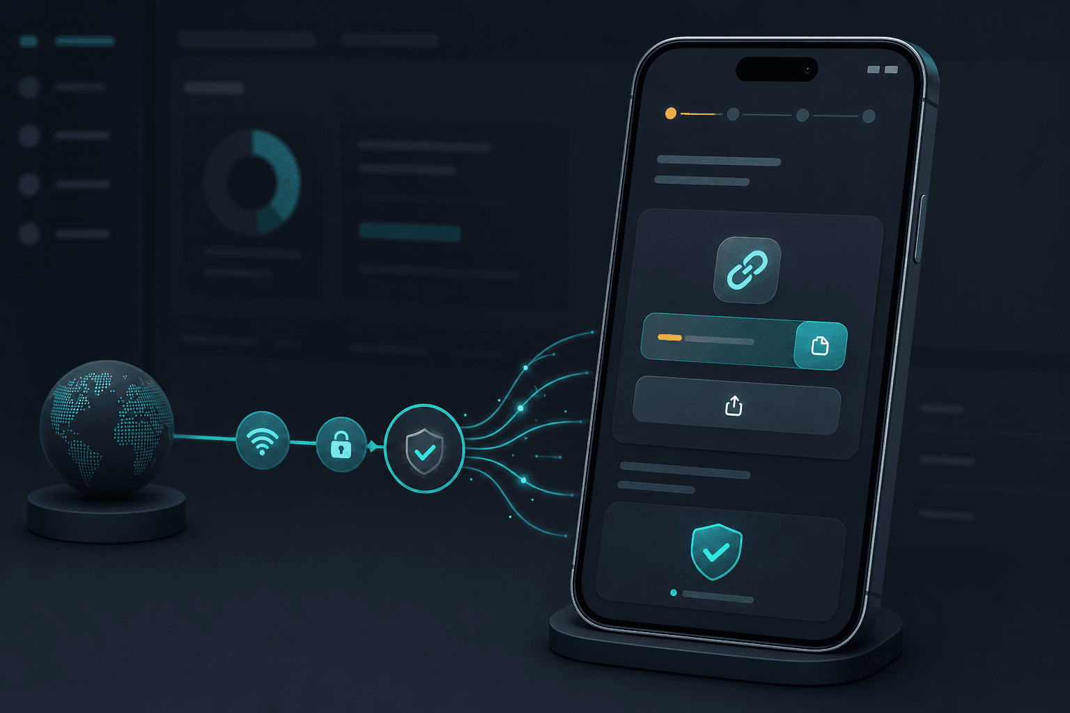 iPhone subscription compatibility illustration with QR and client import tiles